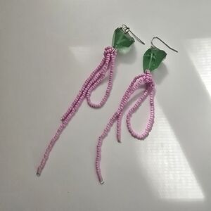 NEW Bohemian Lilac Seed Beaded Green Stone Drop Earrings